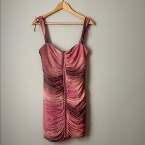 ZARA  Pink Ombre Striped Tulle Ruched Dress